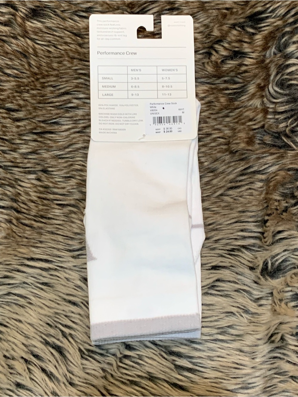 Vuori Performance Crew Sock M 6-8.5 W 8-10.5 White - Picture 4 of 5